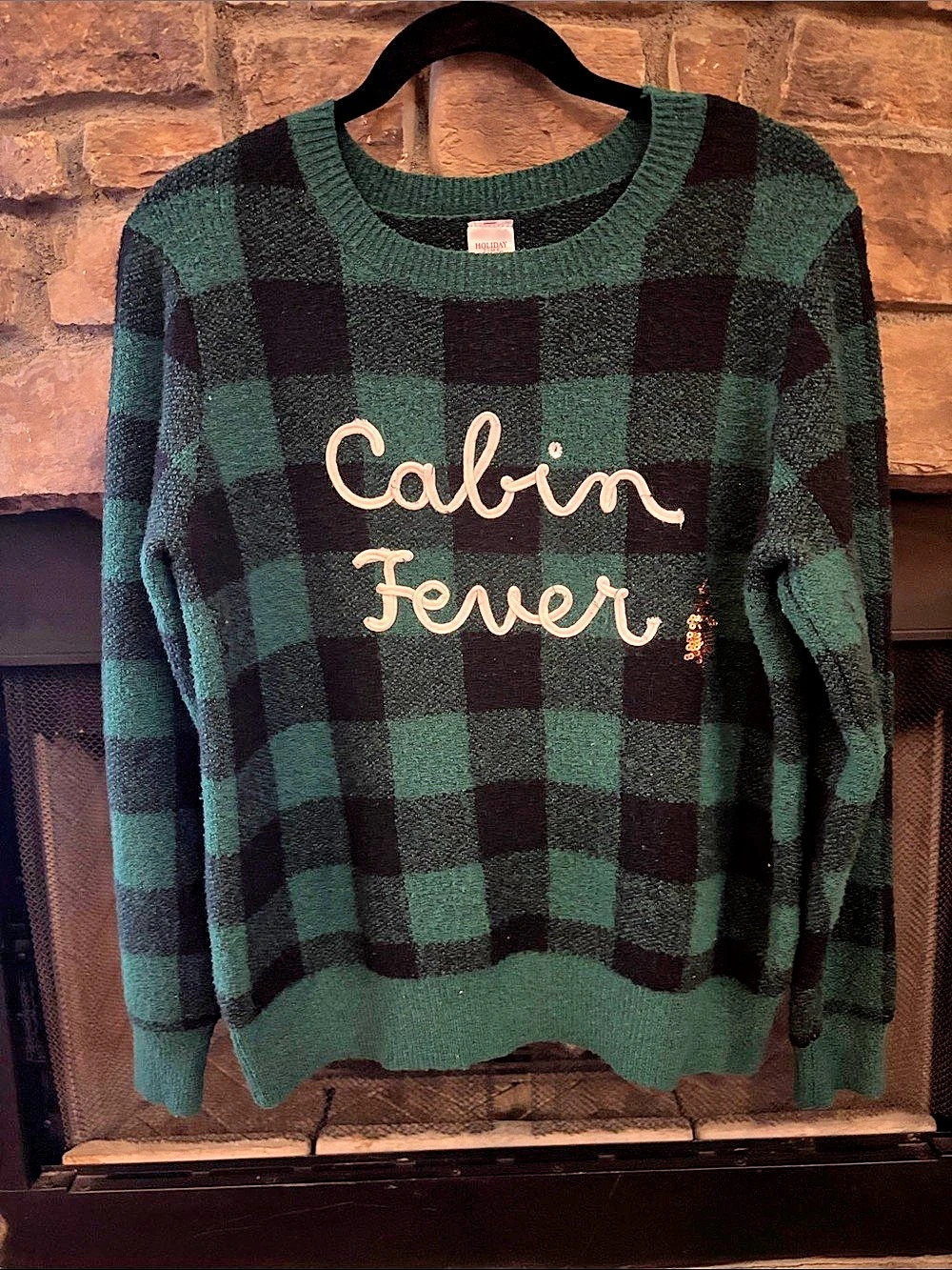 Holiday Time Checkered Sweater Green & Black Size Large
